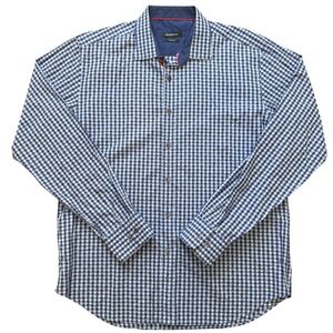 Bugatchi Button Down Shirt Mens L Blue Gingham Micro Dot Shaped Fit Seersucker